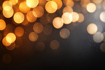 Poster - Elegant bokeh background with shimmering gold and orange lights, creating a magical and festive atmosphere perfect for holiday and celebration themes.