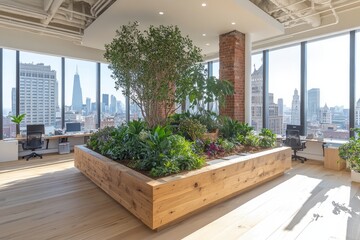 Poster - Indoor Garden in Modern Office Space with City Views