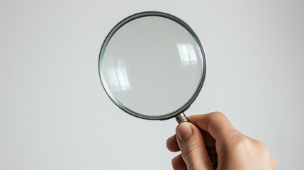 A hand holding a magnifying glass against a plain background, ideal for themes of investigation, inspection, detail-oriented tasks, or exploration in educational and professional contexts,