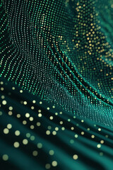 Poster - abstract of a wavy surface covered in small glowing dots, creating a digital and futuristic landscap