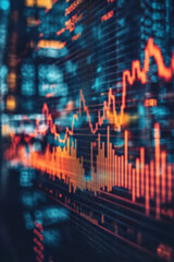 Poster - Abstract financial data visualization with fluctuating graphs and charts representing market trends. Perfect for business, finance, and economic themes.