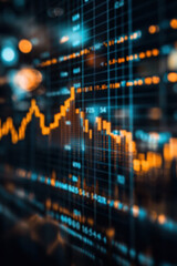 Poster - Dynamic stock market data visualization with glowing charts and graphs, showcasing financial analysis and trends in a high-tech digital interface.