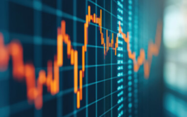 Poster - Close-up of a stock market graph showing fluctuating trends and data analysis, representing financial investment and economic growth.