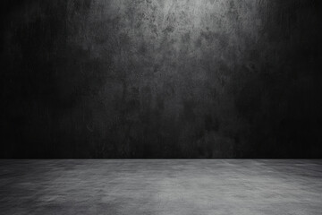Poster - Grungy dark room with concrete floor and textured wall, capturing industrial aesthetic perfect for backgrounds, design projects, and promotional material.