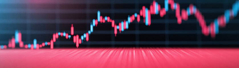 Poster - A blurred financial graph illustration depicting stock market trends with red and blue lines on a dark background, conveying economic concepts.