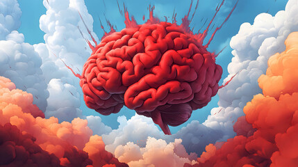 Wall Mural - Wallpaper with an illustration of a brain, representing the balance of emotion and logic in investing, financial and investment psychology concept