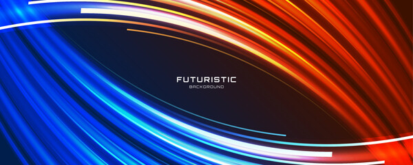 Poster - 3D blue orange techno abstract background overlap layer on dark space with glowing lines decoration. Modern graphic design element hot and cold style concept for web, flyer, card, or brochure cover