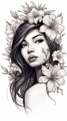 Sticker - Intricate Jasmine Tattoo Design with Bold Outline