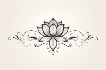 Sticker - Minimalist Lotus Tattoo Design in Black Linework