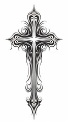 Canvas Print - Bold Black Christian Cross Tattoo Style Illustration