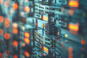 Poster - A collection of computer servers stored in a server room