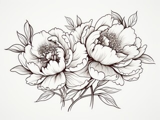 Wall Mural - Peony Tattoo Illustration on White