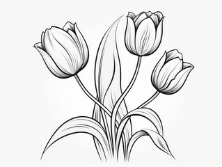 Canvas Print - Black Line Tulip Tattoo Illustration