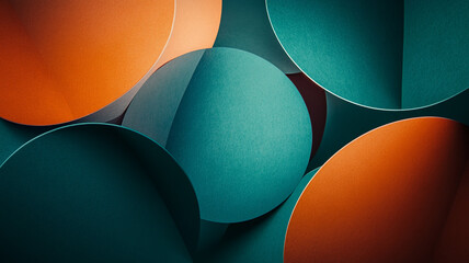 Poster - Abstract composition of colorful circular shapes in teal and orange tones against a textured background