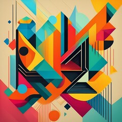 Wall Mural - Abstract Geometric Art with Vibrant Colors and Overlapping Shapes