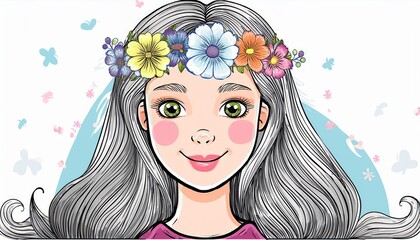 Girl with Flower Crown Illustration