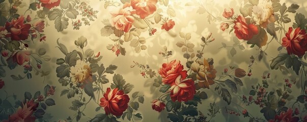 Vintage floral wallpaper with delicate patterns, 4K hyperrealistic photo