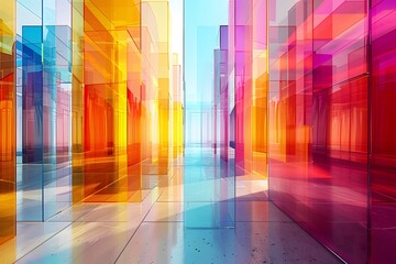 Poster - Vibrant Abstract Space of Colorful Transparent Panels