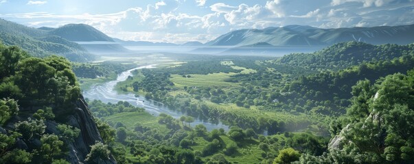 Scenic view of a river valley, 4K hyperrealistic photo