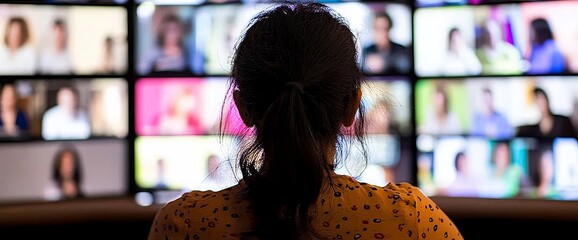 Wall Mural - An image of a surveillance room featuring several screens with people's faces.