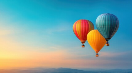  Colorful Hot Air Balloons in the Sky. Bright and colorful hot air balloons floating peacefully against a clear blue sky.
