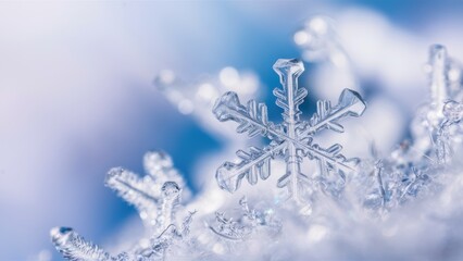 Canvas Print - A close up of a snowflake on top of some ice, AI