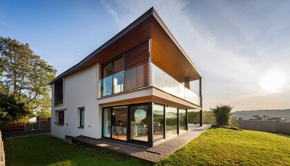 Wall Mural - Modern Two Story House with Large Windows and a Balcony