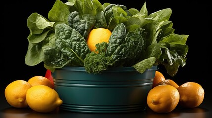 Canvas Print - Blue basket with fruits and vegetables isolated on a transparent background  