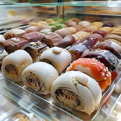 Sticker - delicious-mochi-food-beautifully-presented-in-a-display-case