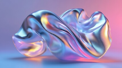 Canvas Print - Abstract holographic liquid metal form is flowing on blue background