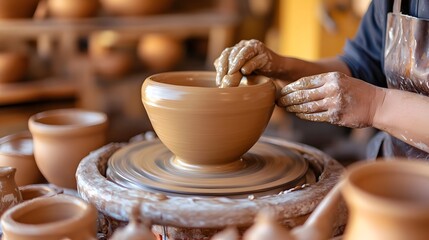 Skilled Artisan Shaping Clay on Pottery Wheel in Creative Studio