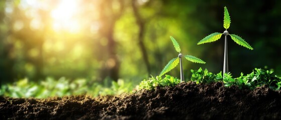 Wall Mural - Young Green Plants Growing in Soil with Sunlight in the Background, Symbolizing Growth and Sustainability