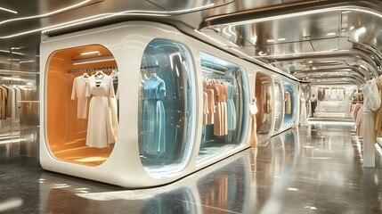 Wall Mural - A futuristic clothing store with digital fitting rooms and AI fashion advisors