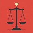 © Wavezaa - 4. Justice scales with a heart, blending morality and fairness, flat design illustration