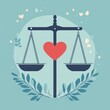 © Wavezaa - 4. Justice scales with a heart, blending morality and fairness, flat design illustration