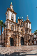 Poster - A large stone building with a clock tower