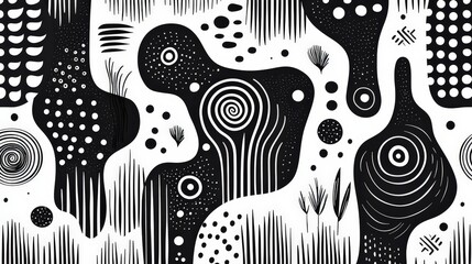 Leinwandbilder - Intricate black and white patterns create a mesmerizing abstract art piece with swirling shapes and varied textures throughout