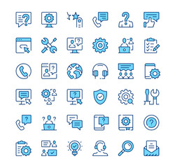 Wall Mural - Technical support icons. Outline symbols. Vector blue line icons set