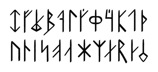 Sticker - Icelandic futhark with Norse runes. Magic ancient symbols.