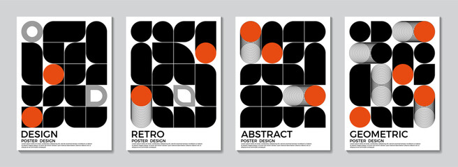 Poster - Retro black and white geometric pattern background, Set of circles round curve shape with dynamic lines. Modern abstract background pattern design geometric shapes radial textures. Vector illustration