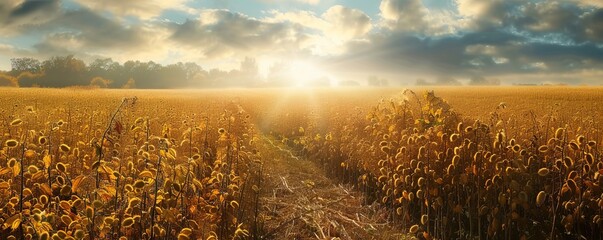 Wall Mural - Fields of soybeans ready for harvest, 4K hyperrealistic photo