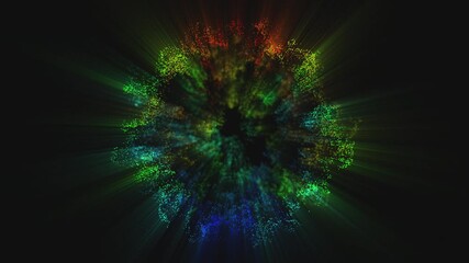 Wall Mural - Abstract multicolored sphere of energy with magical glowing particles on black background, video in 4K