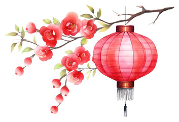 Sticker - PNG Watercolor illustration chinese lantern flower plant white background.