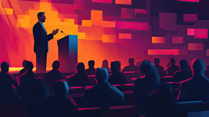 Wall Mural - A business man giving a speech at a business meeting