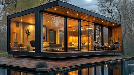 Poster - Futuristic sustainable home integrated in natural landscape