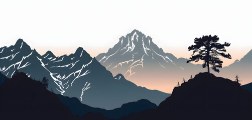 Wall Mural - A silhouette of mountains with tree