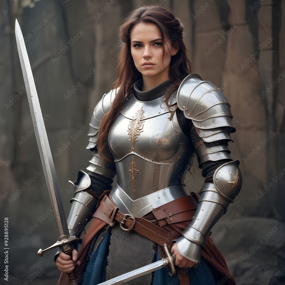 female knight in armor holding sword Stock Photo | Adobe Stock
