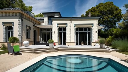 Poster - Luxury stone classic updated villa with swimming pool and garden, generative ai