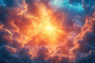 Canvas Print - majestic celestial cloudscape radiant sunbeams pierce through billowing formations heavenly light creates ethereal atmosphere symbolizing divine presence