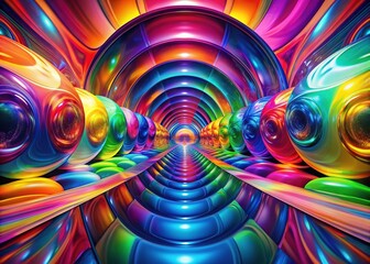 Chromatic Distortion: Vibrant colors and warped shapes colliding, distorting reality and creating vibrant visual distortions.